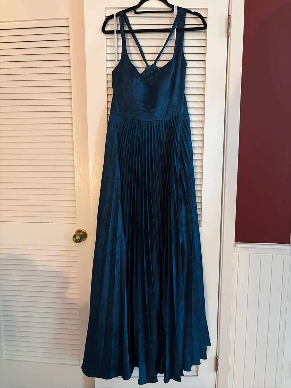 Azazie Teal Pleated Maxi Dress with Cross Straps